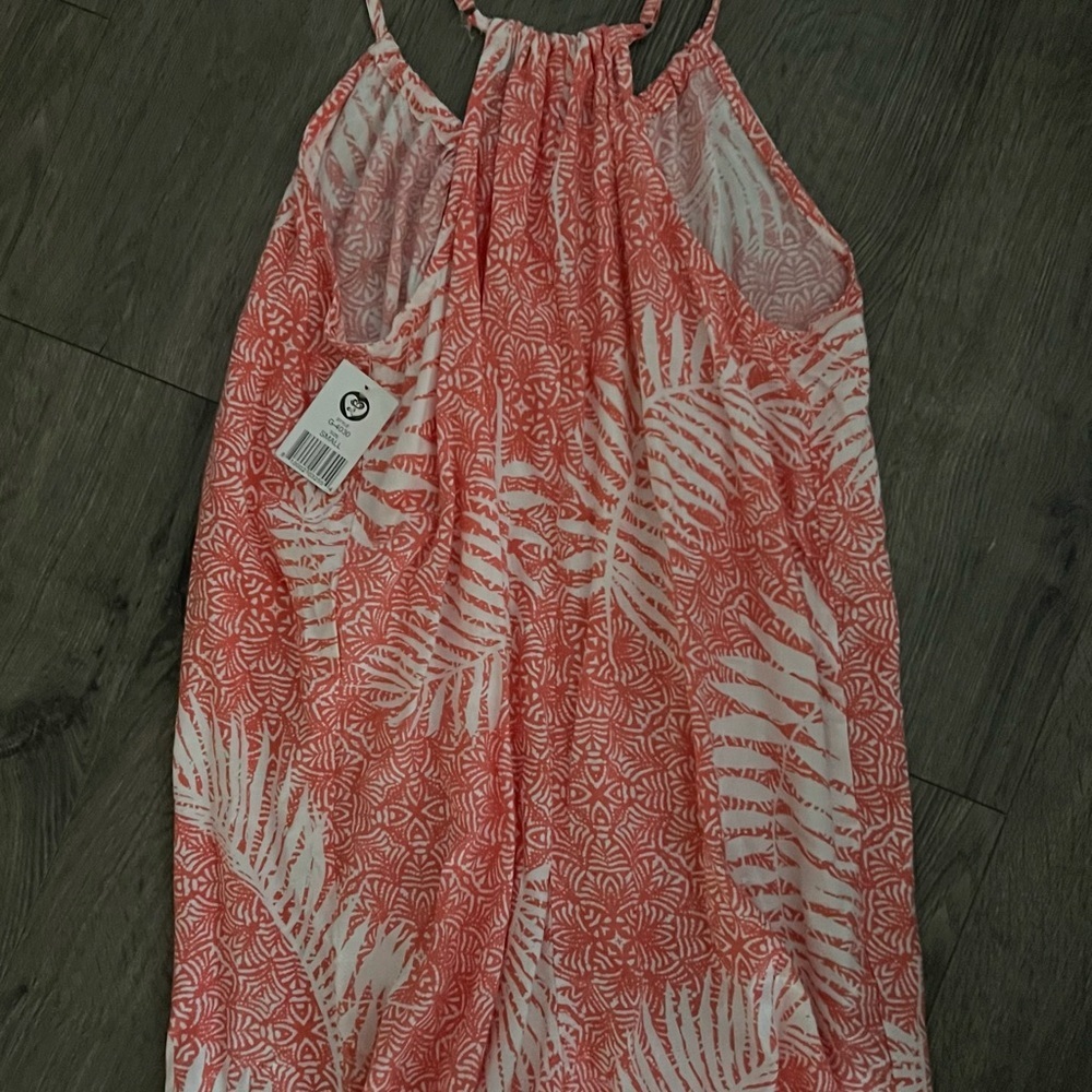 Lagaci Romper Pastel Pink Rayon White Palms Small NWT summer sm s tropical​ - Picture 2 of 4